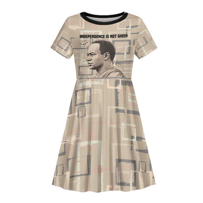 Kwame Nkrumah Kid Short Sleeve Dress with Raised Fist Design and Independence Quote Ghana 1957 Tribute - African Pride