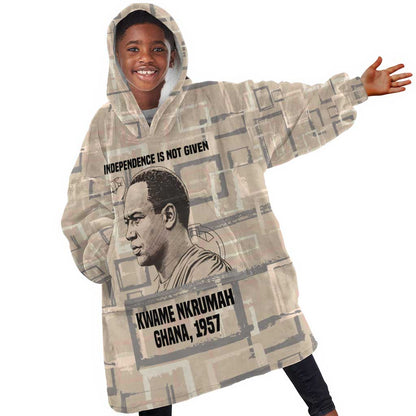 Kwame Nkrumah Kid Wearable Blanket Hoodie with Raised Fist Design and Independence Quote Ghana 1957 Tribute - African Pride