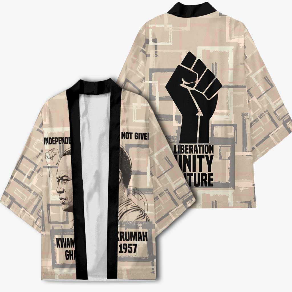 Kwame Nkrumah Kimono with Raised Fist Design and Independence Quote Ghana 1957 Tribute - African Pride