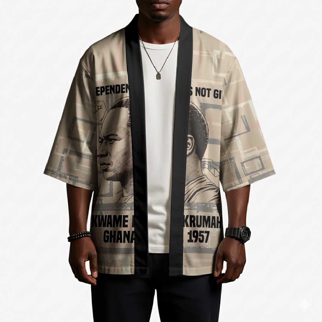 Kwame Nkrumah Kimono with Raised Fist Design and Independence Quote Ghana 1957 Tribute - African Pride