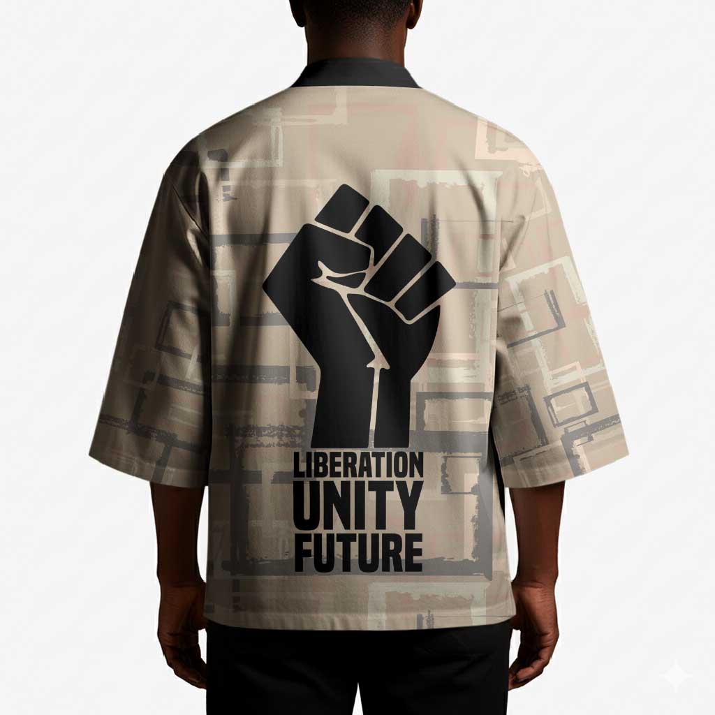 Kwame Nkrumah Kimono with Raised Fist Design and Independence Quote Ghana 1957 Tribute - African Pride
