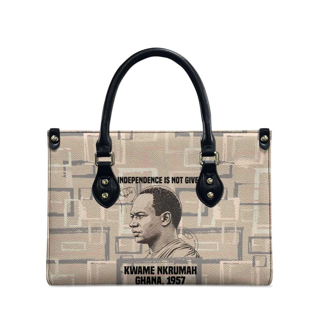 Kwame Nkrumah Leather Bag with Raised Fist Design and Independence Quote Ghana 1957 Tribute - African Pride