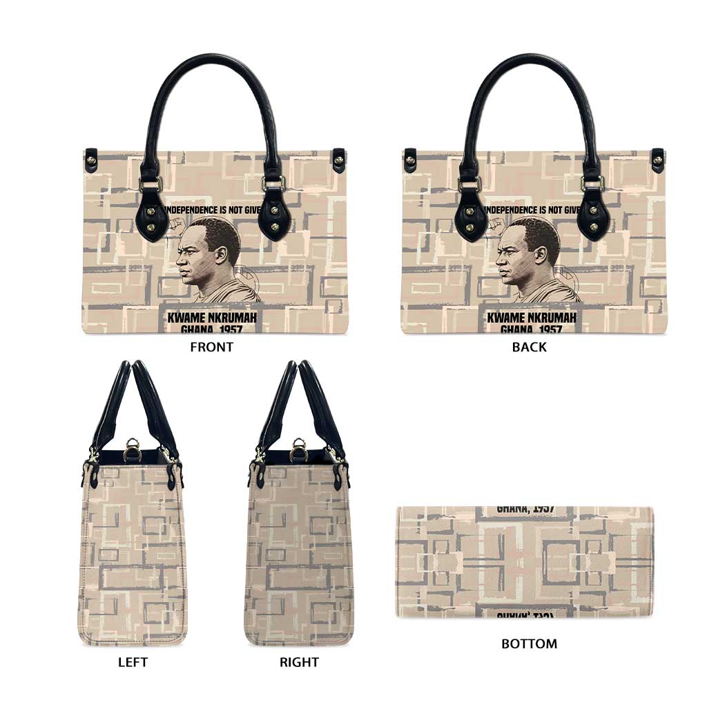 Kwame Nkrumah Leather Bag with Raised Fist Design and Independence Quote Ghana 1957 Tribute - African Pride