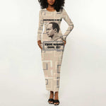 Kwame Nkrumah Long Sleeve Bodycon Dress with Raised Fist Design and Independence Quote Ghana 1957 Tribute - African Pride