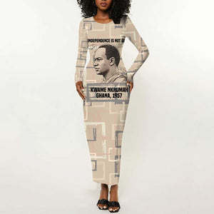 Kwame Nkrumah Long Sleeve Bodycon Dress with Raised Fist Design and Independence Quote Ghana 1957 Tribute - African Pride