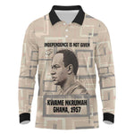 Kwame Nkrumah Long Sleeve Polo Shirt with Raised Fist Design and Independence Quote Ghana 1957 Tribute - African Pride