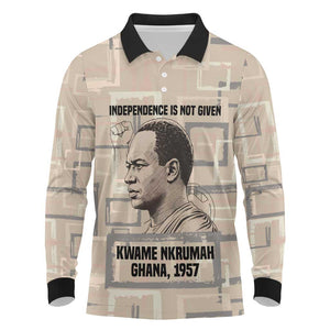 Kwame Nkrumah Long Sleeve Polo Shirt with Raised Fist Design and Independence Quote Ghana 1957 Tribute - African Pride