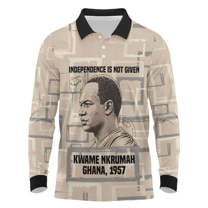 Kwame Nkrumah Long Sleeve Polo Shirt with Raised Fist Design and Independence Quote Ghana 1957 Tribute - African Pride