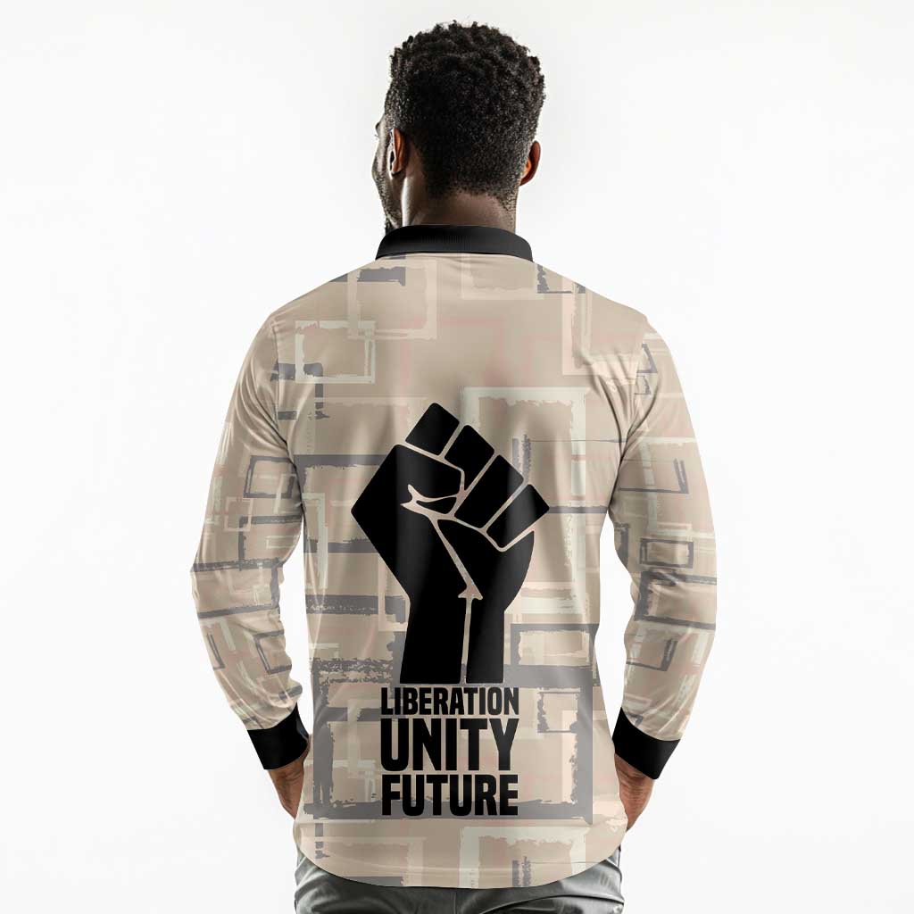 Kwame Nkrumah Long Sleeve Polo Shirt with Raised Fist Design and Independence Quote Ghana 1957 Tribute - African Pride