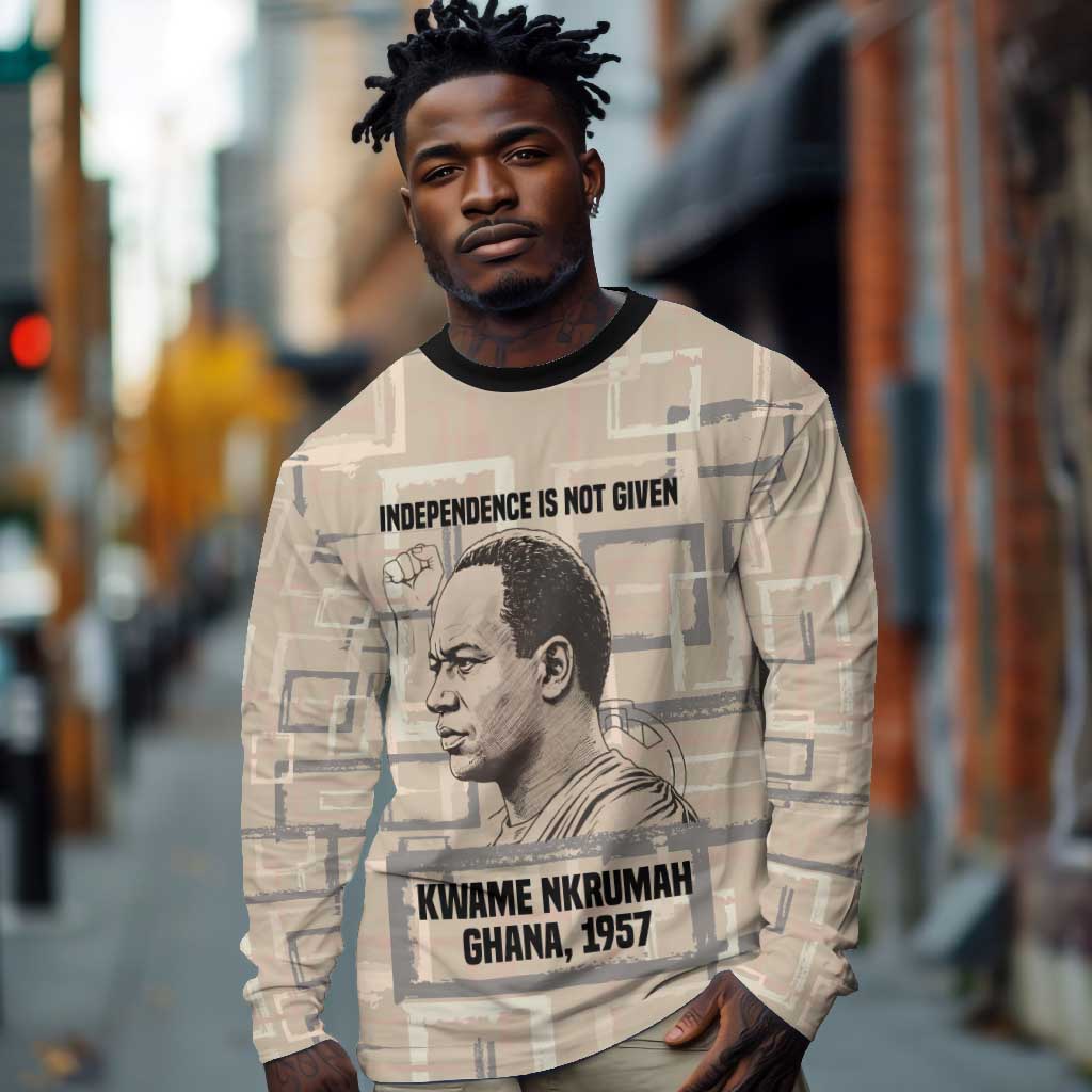 Kwame Nkrumah Long Sleeve Shirt with Raised Fist Design and Independence Quote Ghana 1957 Tribute - African Pride