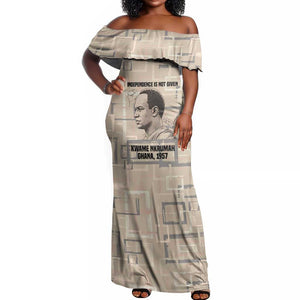 Kwame Nkrumah Off Shoulder Maxi Dress with Raised Fist Design and Independence Quote Ghana 1957 Tribute - African Pride