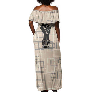 Kwame Nkrumah Off Shoulder Maxi Dress with Raised Fist Design and Independence Quote Ghana 1957 Tribute - African Pride