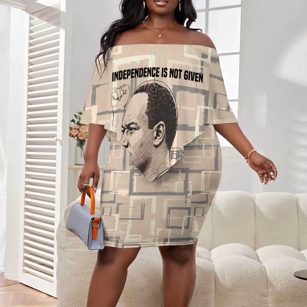 Kwame Nkrumah Off Shoulder Short Dress with Raised Fist Design and Independence Quote Ghana 1957 Tribute - African Pride