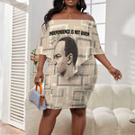 Kwame Nkrumah Off Shoulder Short Dress with Raised Fist Design and Independence Quote Ghana 1957 Tribute - African Pride