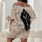 Kwame Nkrumah Off Shoulder Short Dress with Raised Fist Design and Independence Quote Ghana 1957 Tribute - African Pride