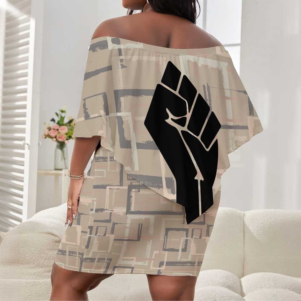 Kwame Nkrumah Off Shoulder Short Dress with Raised Fist Design and Independence Quote Ghana 1957 Tribute - African Pride