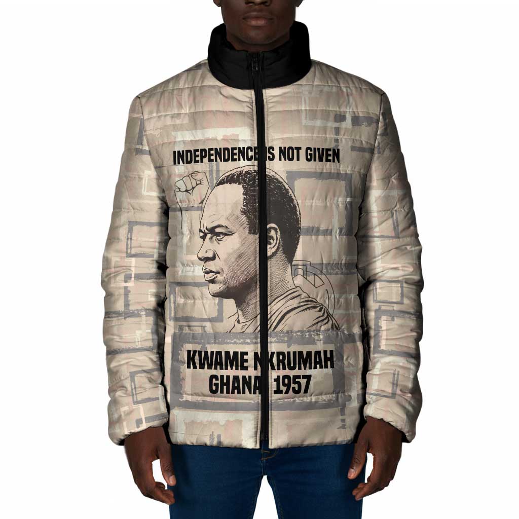 Kwame Nkrumah Padded Jacket with Raised Fist Design and Independence Quote Ghana 1957 Tribute - African Pride