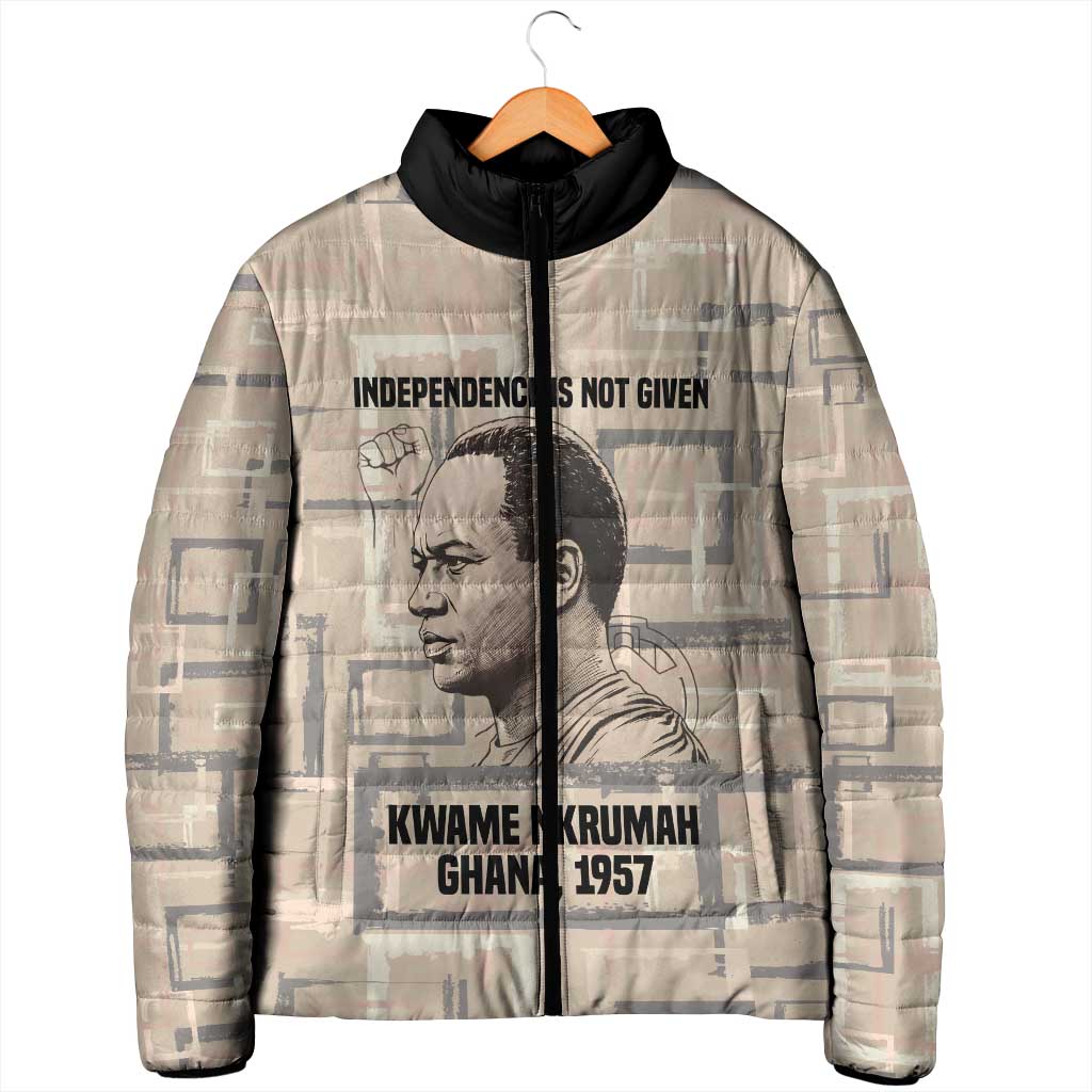 Kwame Nkrumah Padded Jacket with Raised Fist Design and Independence Quote Ghana 1957 Tribute - African Pride