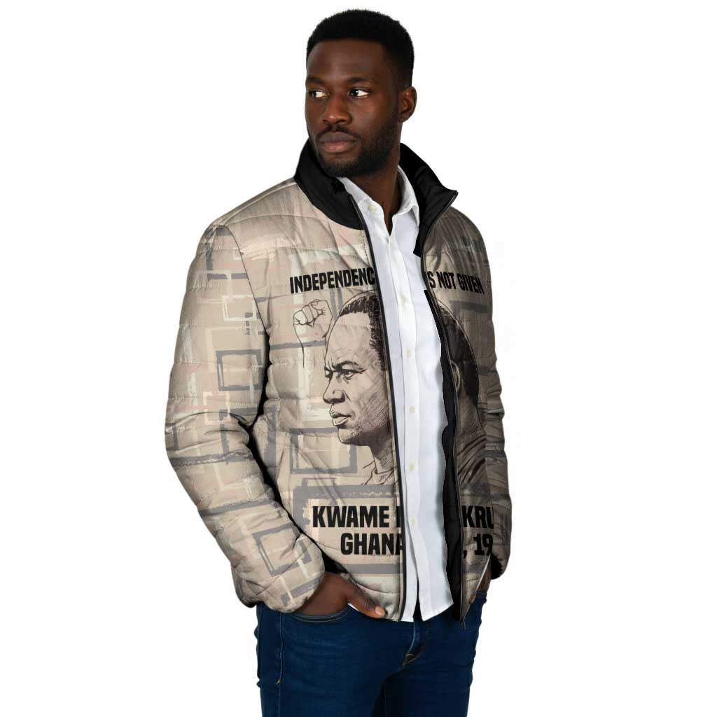 Kwame Nkrumah Padded Jacket with Raised Fist Design and Independence Quote Ghana 1957 Tribute - African Pride