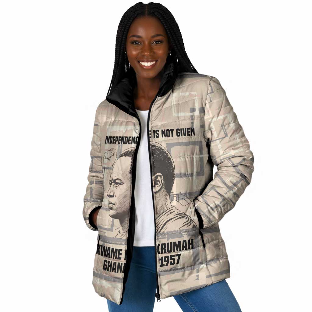 Kwame Nkrumah Padded Jacket with Raised Fist Design and Independence Quote Ghana 1957 Tribute - African Pride