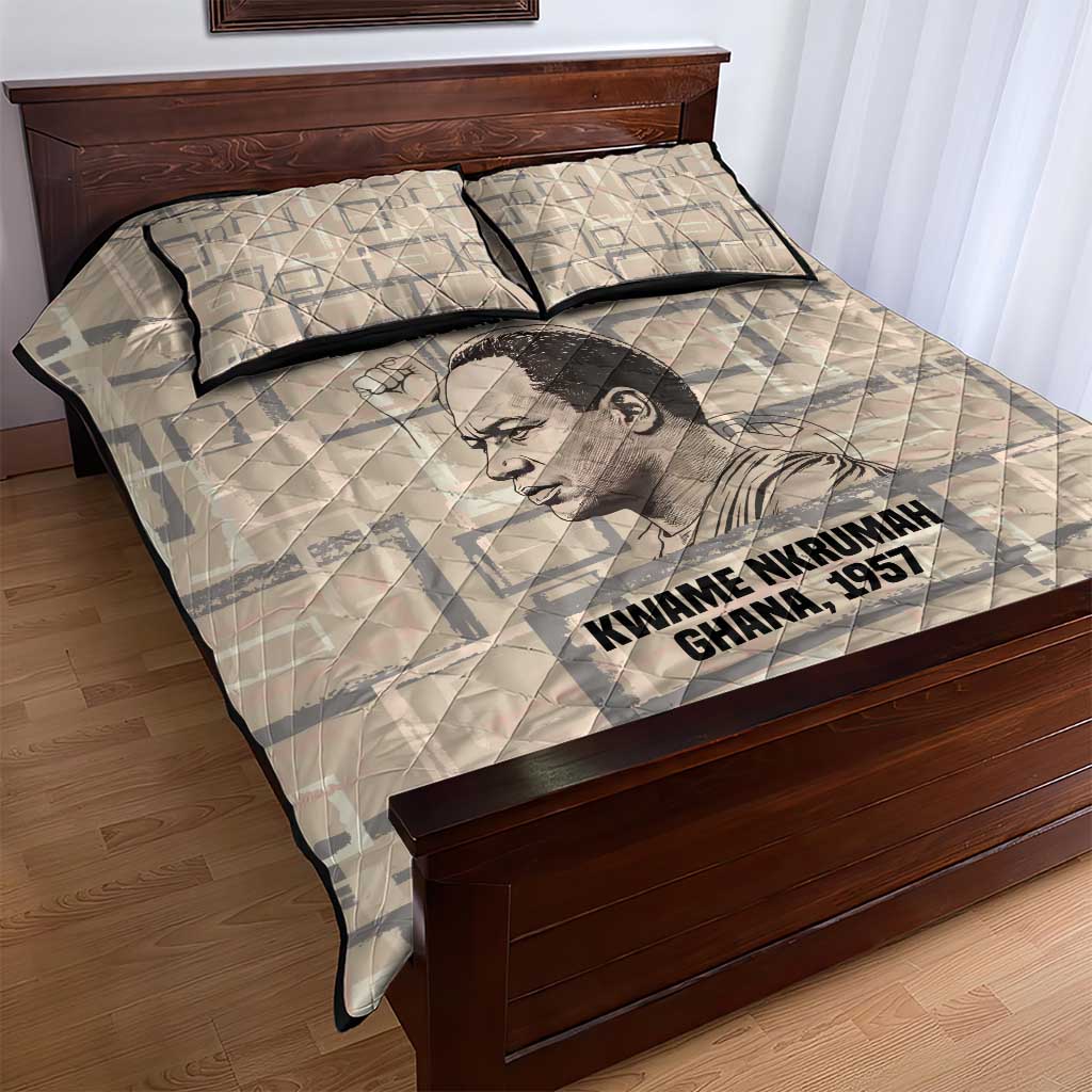 Kwame Nkrumah Quilt Bed Set with Raised Fist Design and Independence Quote Ghana 1957 Tribute - African Pride