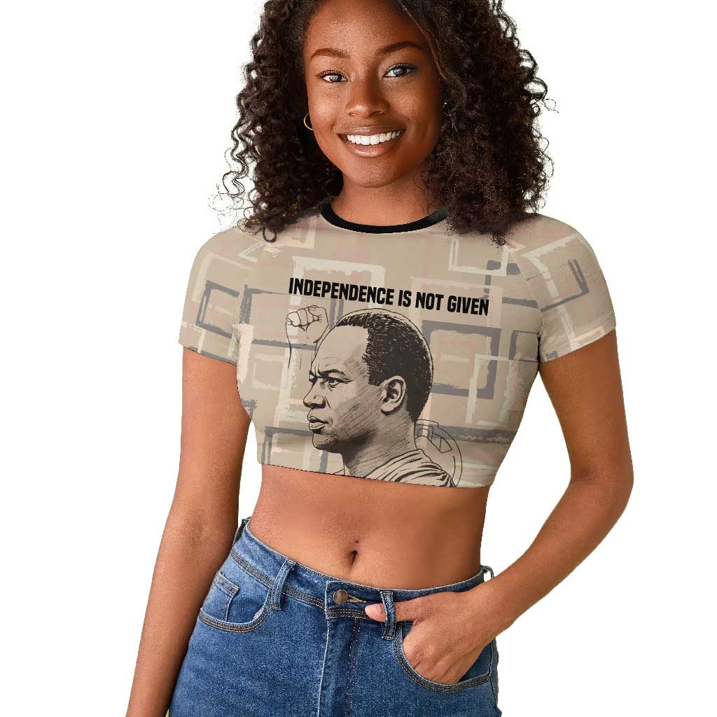 Kwame Nkrumah Raglan Cropped T shirt with Raised Fist Design and Independence Quote Ghana 1957 Tribute - African Pride