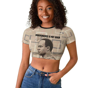Kwame Nkrumah Raglan Cropped T shirt with Raised Fist Design and Independence Quote Ghana 1957 Tribute - African Pride