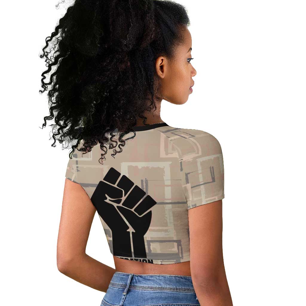 Kwame Nkrumah Raglan Cropped T shirt with Raised Fist Design and Independence Quote Ghana 1957 Tribute - African Pride