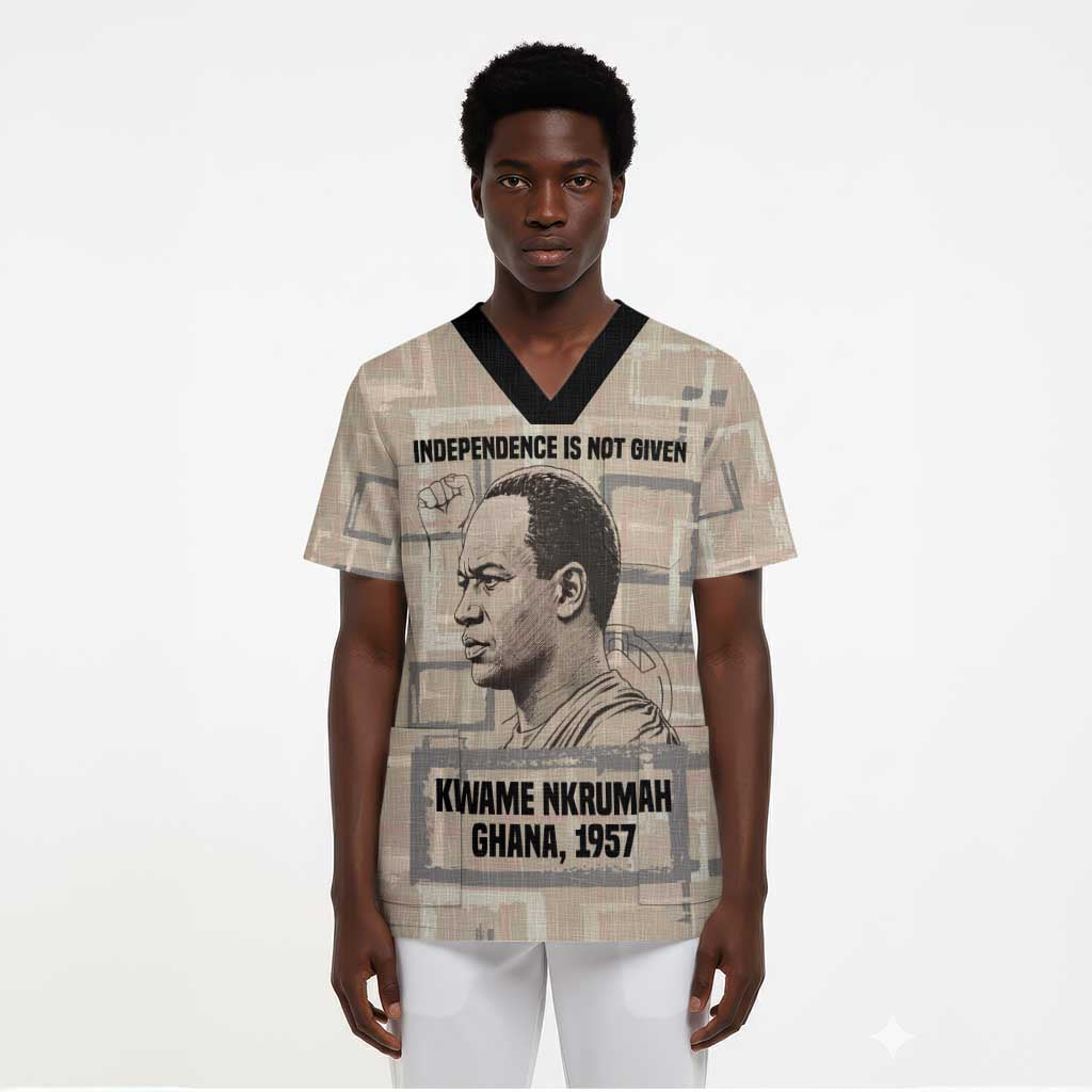 Kwame Nkrumah Scrub Top with Raised Fist Design and Independence Quote Ghana 1957 Tribute - African Pride