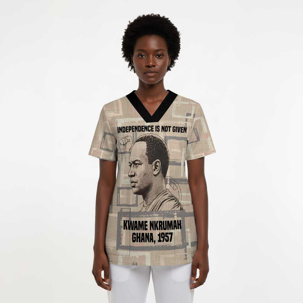 Kwame Nkrumah Scrub Top with Raised Fist Design and Independence Quote Ghana 1957 Tribute - African Pride