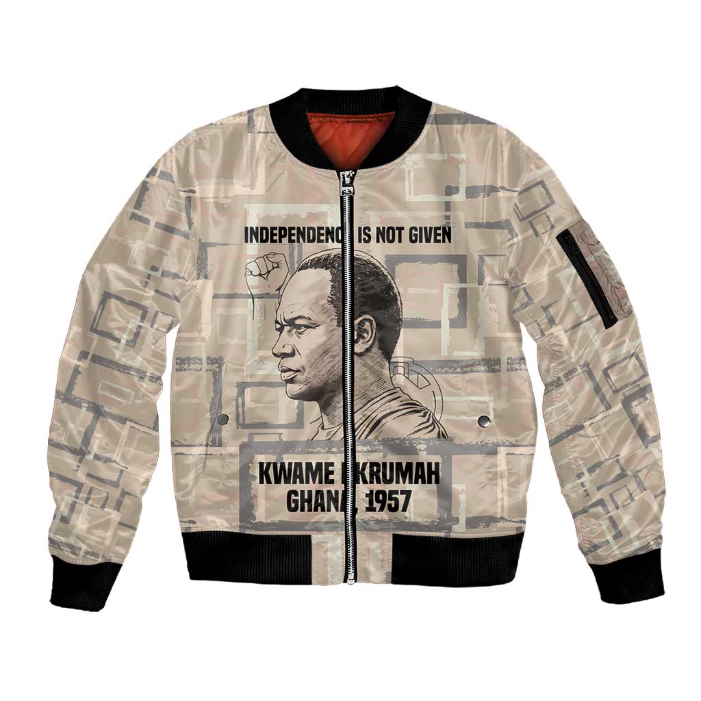 Kwame Nkrumah Sleeve Zip Bomber Jacket with Raised Fist Design and Independence Quote Ghana 1957 Tribute - African Pride
