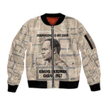 Kwame Nkrumah Sleeve Zip Bomber Jacket with Raised Fist Design and Independence Quote Ghana 1957 Tribute - African Pride