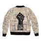 Kwame Nkrumah Sleeve Zip Bomber Jacket with Raised Fist Design and Independence Quote Ghana 1957 Tribute - African Pride