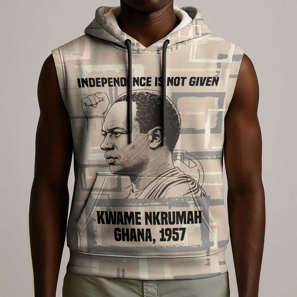 Kwame Nkrumah Sleeveless Hoodie with Raised Fist Design and Independence Quote Ghana 1957 Tribute - African Pride