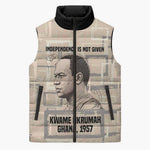 Kwame Nkrumah Sleeveless Puffer Jacket with Raised Fist Design and Independence Quote Ghana 1957 Tribute - African Pride