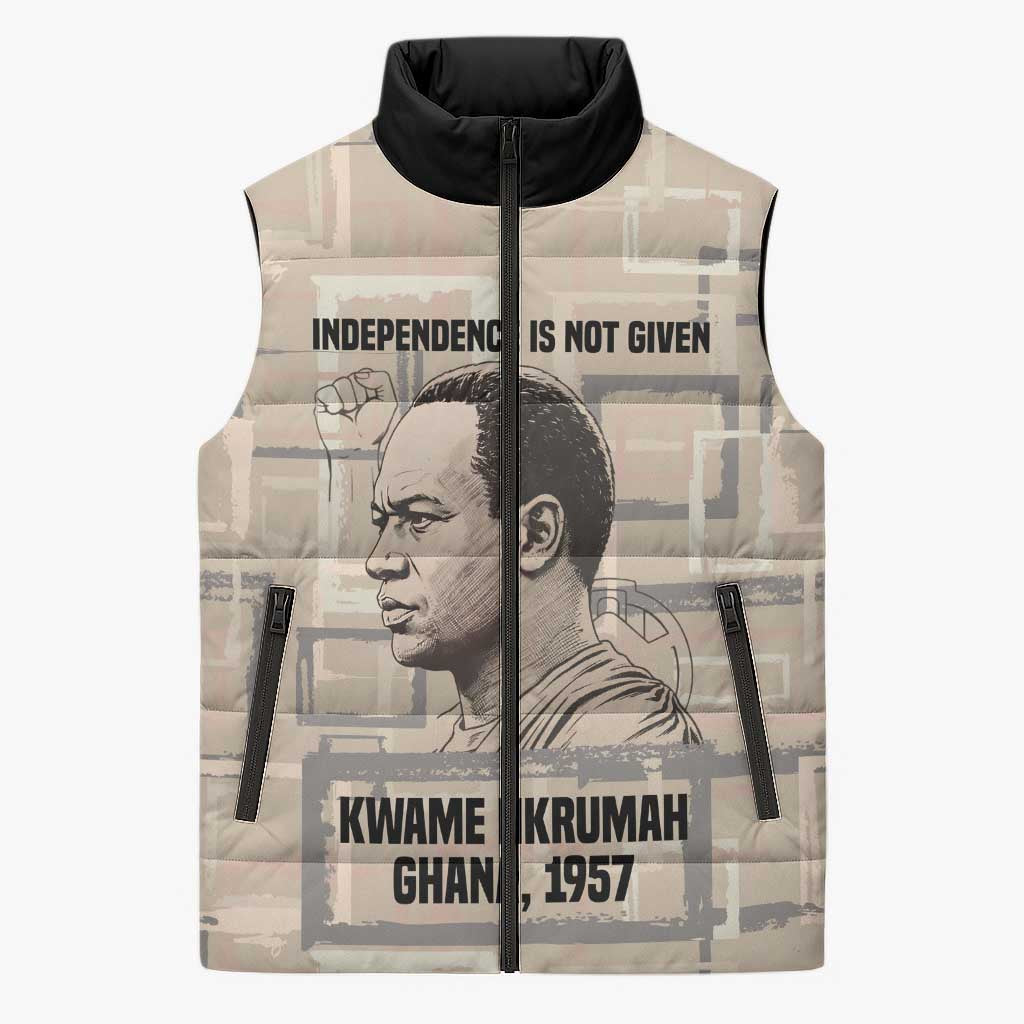 Kwame Nkrumah Sleeveless Puffer Jacket with Raised Fist Design and Independence Quote Ghana 1957 Tribute - African Pride