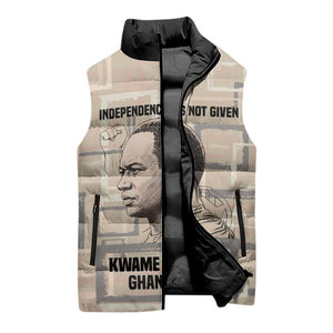 Kwame Nkrumah Sleeveless Puffer Jacket with Raised Fist Design and Independence Quote Ghana 1957 Tribute - African Pride