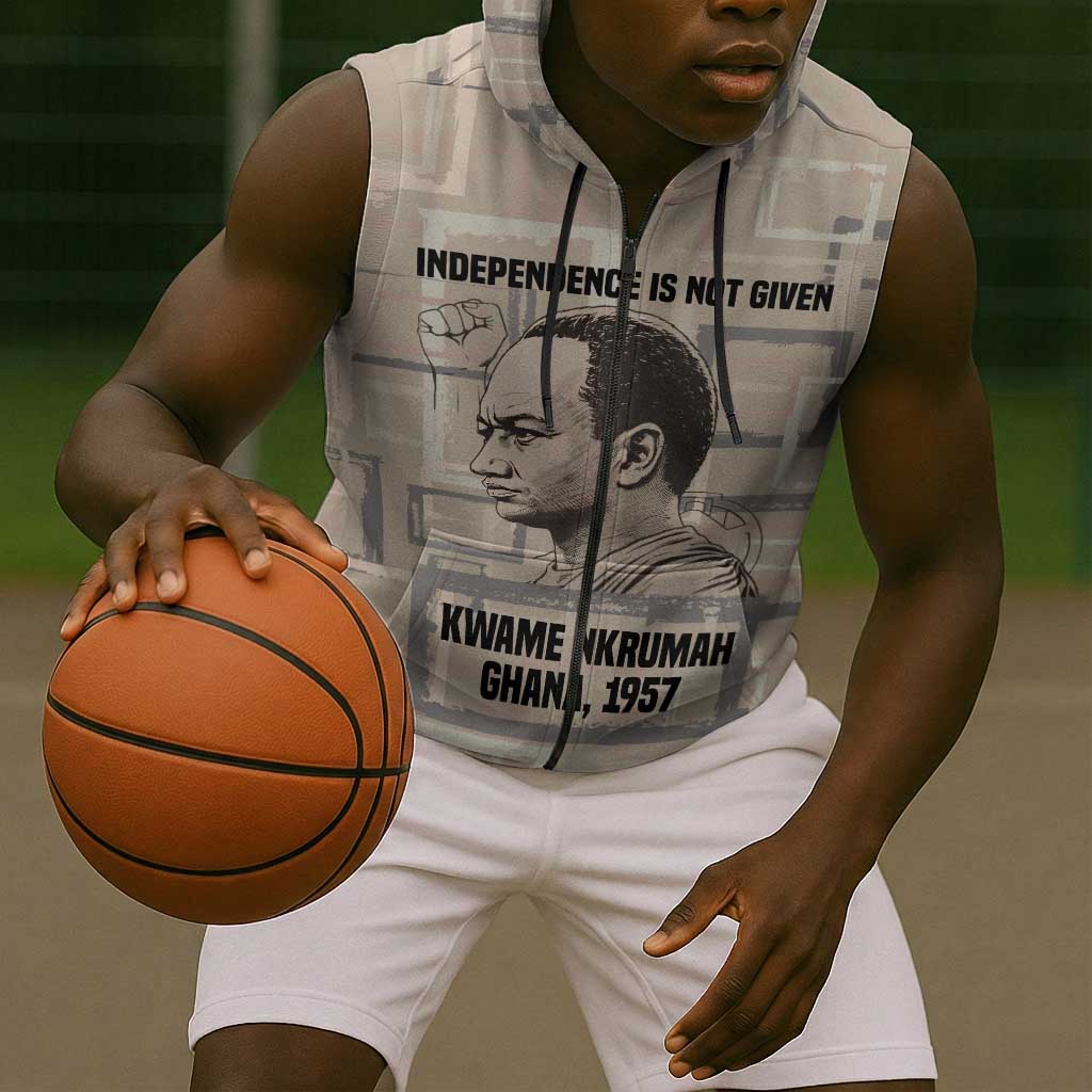 Kwame Nkrumah Sleeveless Zip Hoodie with Raised Fist Design and Independence Quote Ghana 1957 Tribute - African Pride