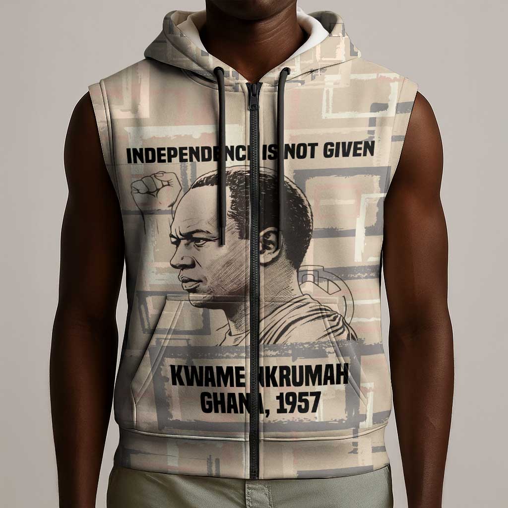 Kwame Nkrumah Sleeveless Zip Hoodie with Raised Fist Design and Independence Quote Ghana 1957 Tribute - African Pride