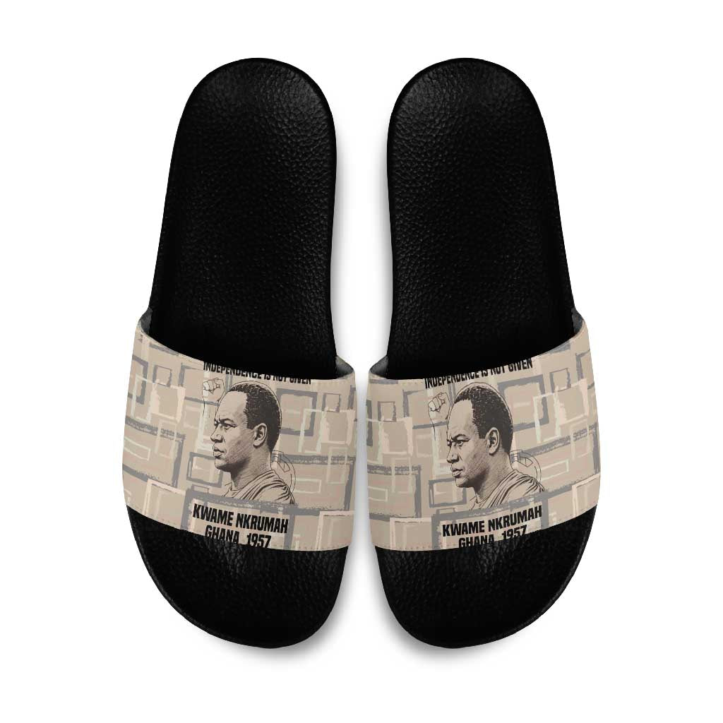 Kwame Nkrumah Slide Sandals with Raised Fist Design and Independence Quote Ghana 1957 Tribute - African Pride