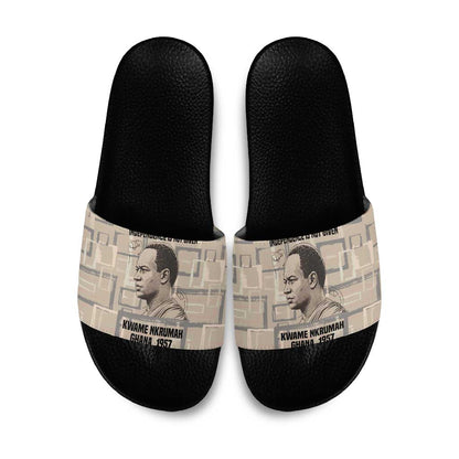 Kwame Nkrumah Slide Sandals with Raised Fist Design and Independence Quote Ghana 1957 Tribute - African Pride