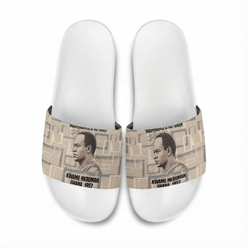 Kwame Nkrumah Slide Sandals with Raised Fist Design and Independence Quote Ghana 1957 Tribute - African Pride