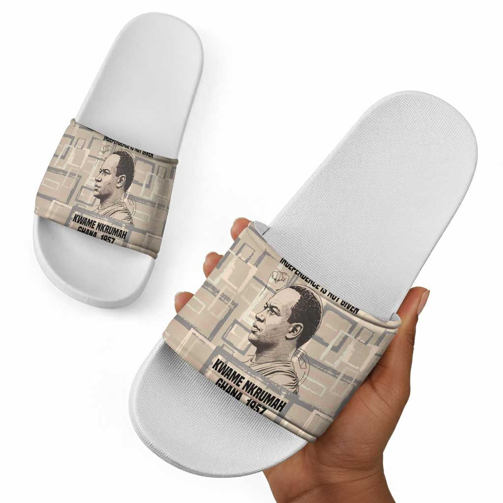 Kwame Nkrumah Slide Sandals with Raised Fist Design and Independence Quote Ghana 1957 Tribute - African Pride
