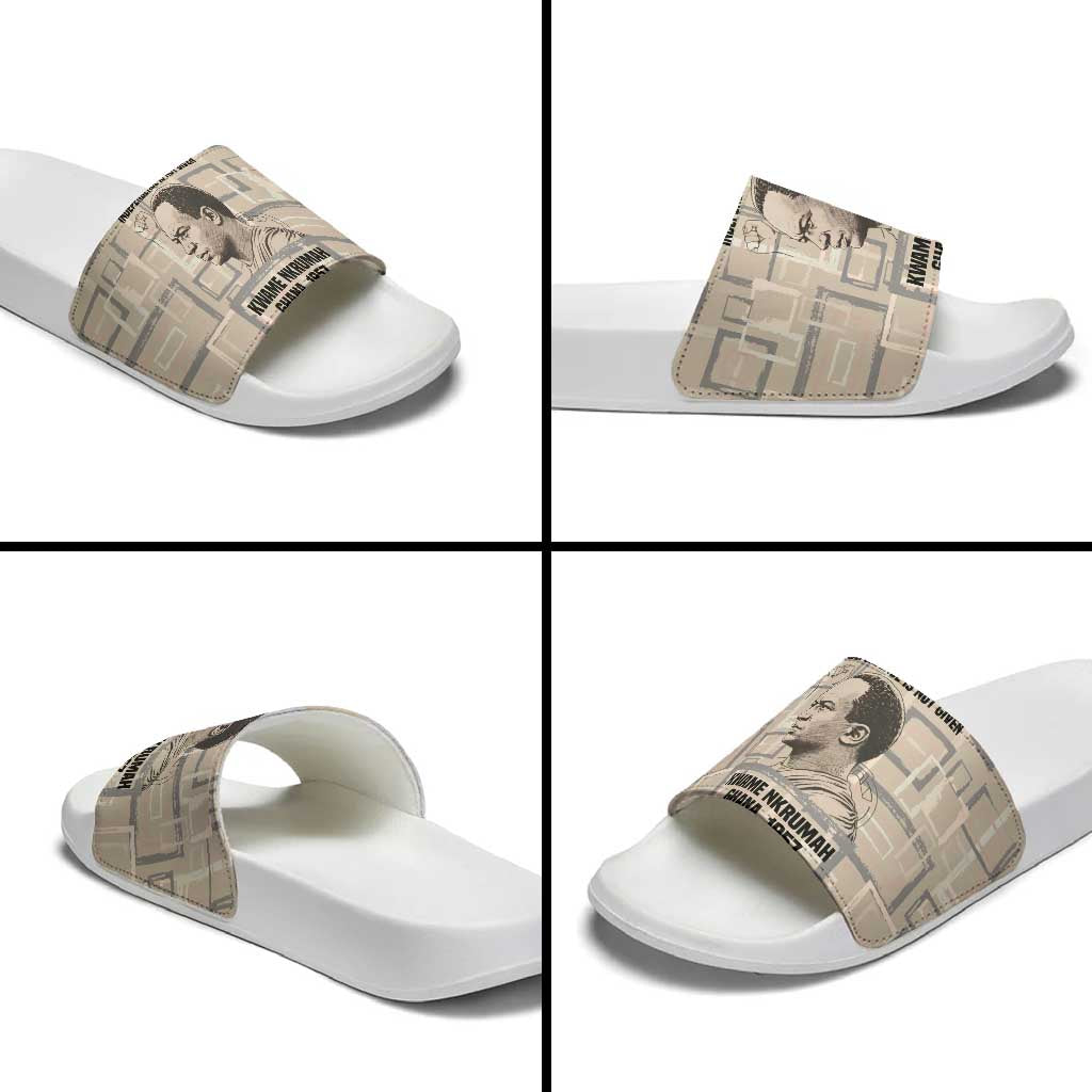Kwame Nkrumah Slide Sandals with Raised Fist Design and Independence Quote Ghana 1957 Tribute - African Pride