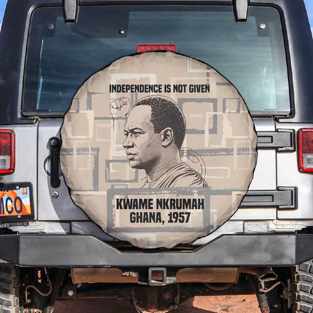 Kwame Nkrumah Spare Tire Cover with Raised Fist Design and Independence Quote Ghana 1957 Tribute - African Pride