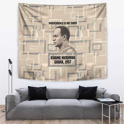 Kwame Nkrumah Tapestry with Raised Fist Design and Independence Quote Ghana 1957 Tribute - African Pride