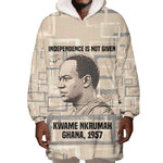 Kwame Nkrumah Wearable Blanket Hoodie with Raised Fist Design and Independence Quote Ghana 1957 Tribute - African Pride