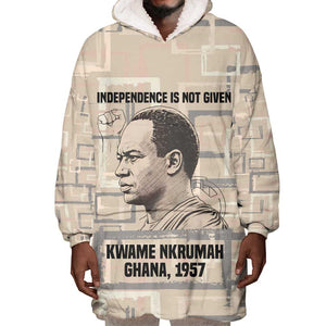 Kwame Nkrumah Wearable Blanket Hoodie with Raised Fist Design and Independence Quote Ghana 1957 Tribute - African Pride