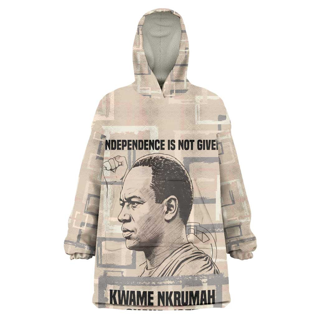 Kwame Nkrumah Wearable Blanket Hoodie with Raised Fist Design and Independence Quote Ghana 1957 Tribute - African Pride