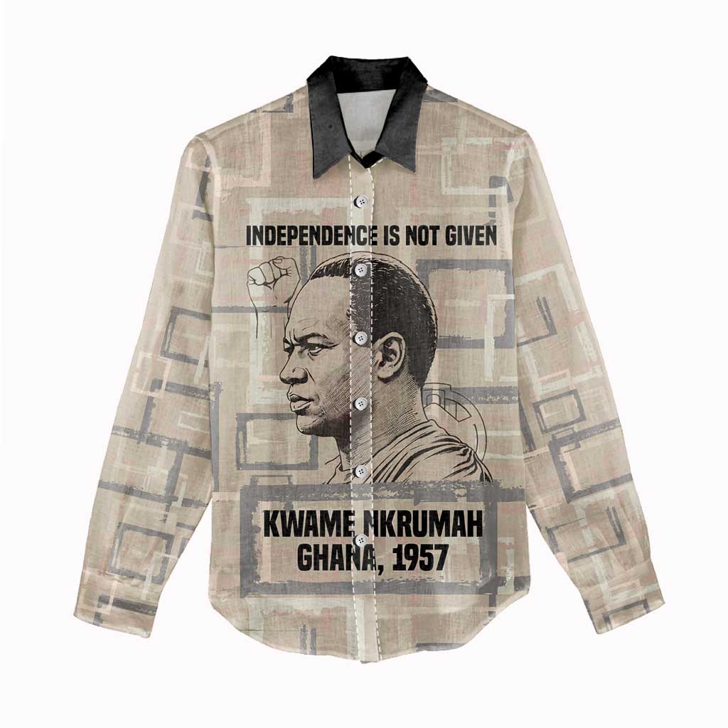 Kwame Nkrumah Women Casual Shirt with Raised Fist Design and Independence Quote Ghana 1957 Tribute - African Pride